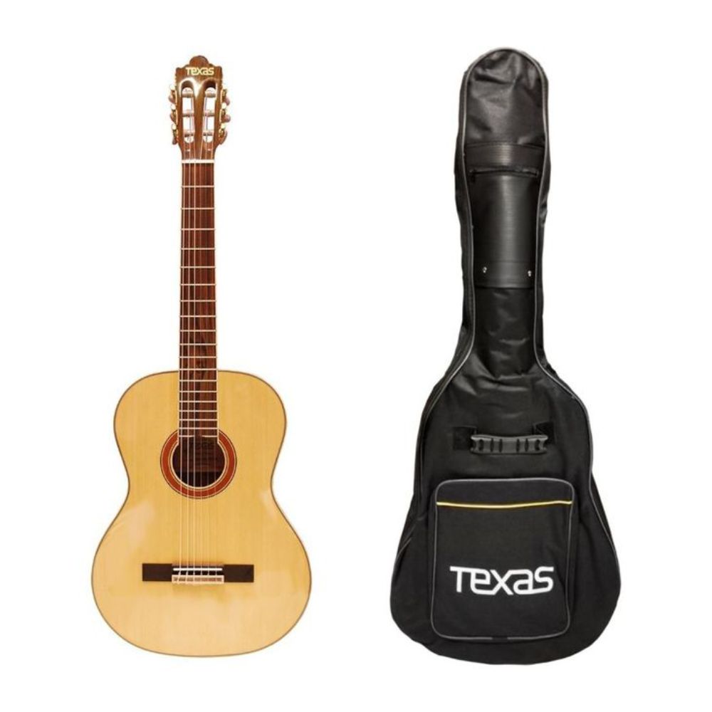 Guitarra Texas Clasica 3Banda Afinador/Tapa Pino/Aro Fondo Nogal +Funda Cg20-17A-Nat Tex