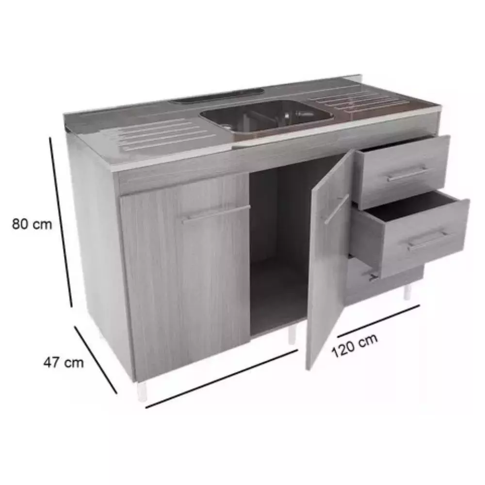 Bajo Mesada Orlandi 1.20M 2 Puertas 3 Cajones Con Estantes 3029 Blanco/Wengue