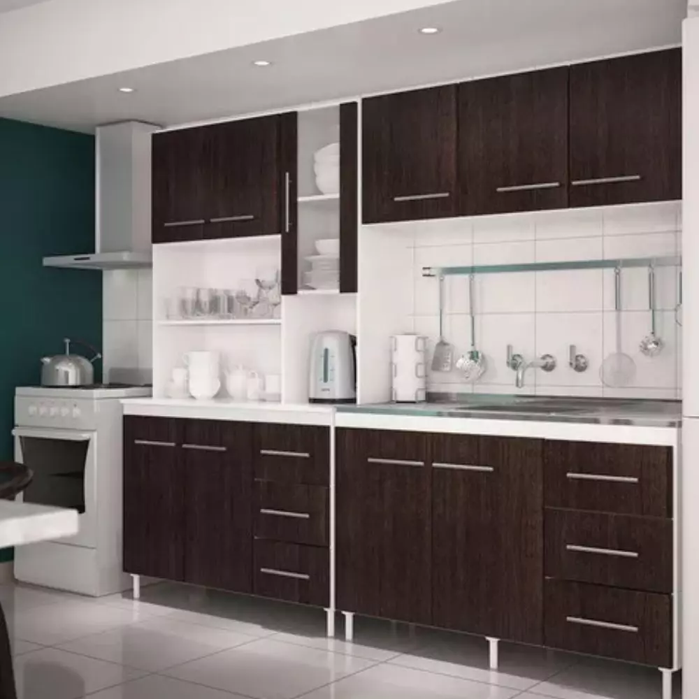 Bajo Mesada Orlandi 1.20M 2 Puertas 3 Cajones Con Estantes 3029 Blanco/Wengue