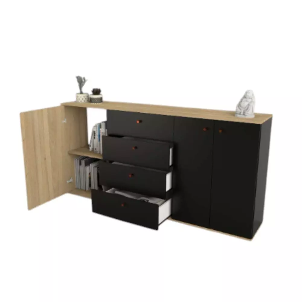 Bahiut Tables 7010 1.75 M 3 Puertas-4 Cajones Olmo F./Negro M.