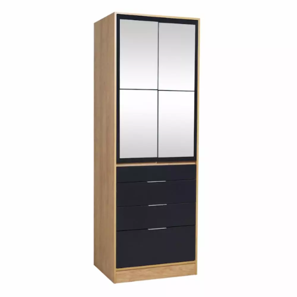 Placar Ricchezze Murano 0.70 Mts. 2 Puertas - 4 Cajones Con Espejo Hickory-Negro