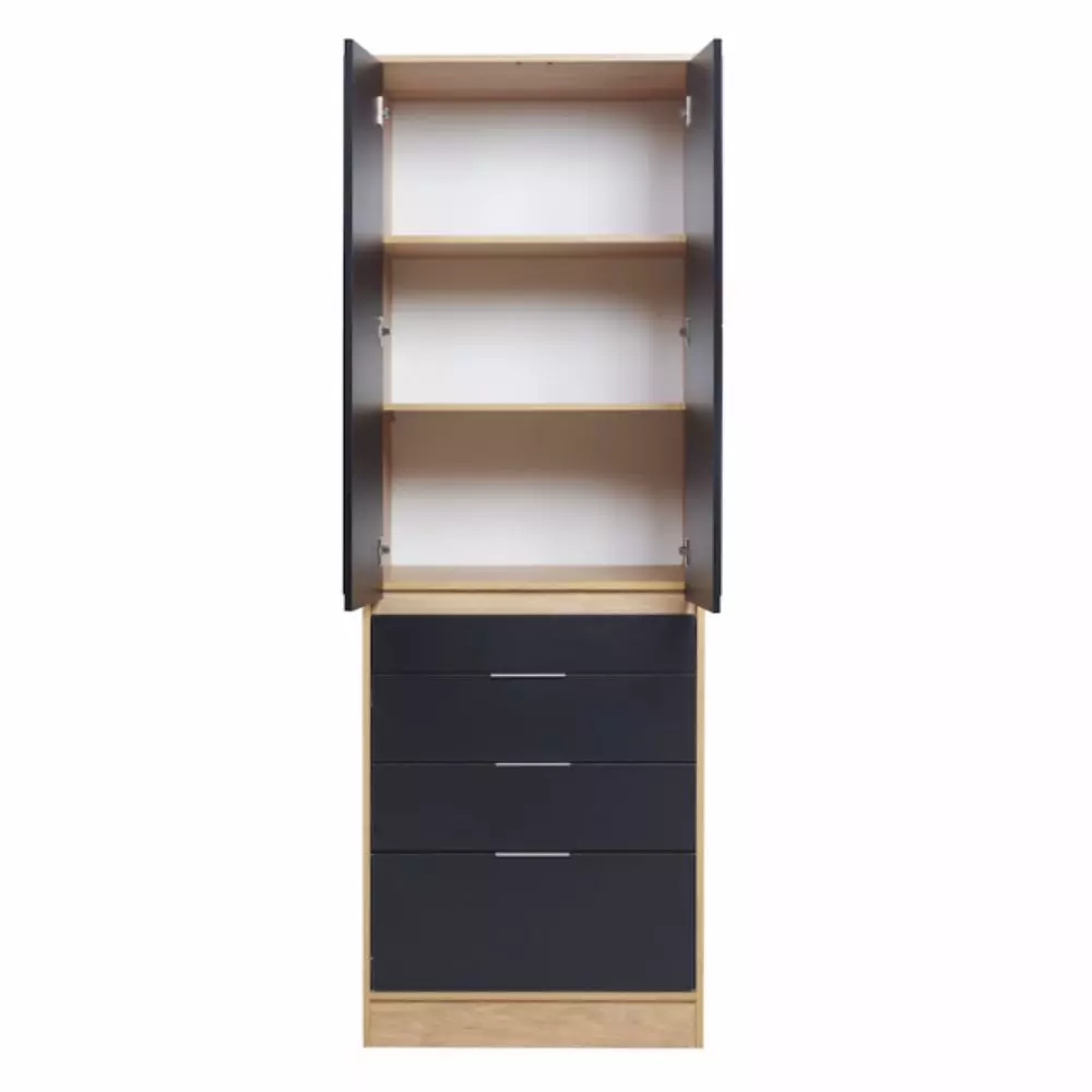 Placar Ricchezze Murano 0.70 Mts. 2 Puertas - 4 Cajones Con Espejo Hickory-Negro