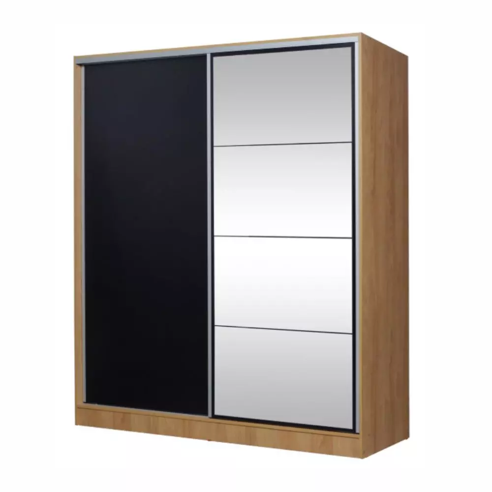 Placar Ricchezze Murano 1.80 Mts. 2 Puertas Corredizas Con Espejo Hickory-Negro